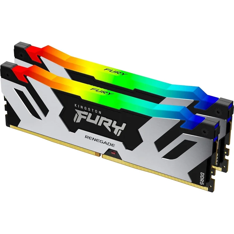 Kingston Fury Renegade RGB 64GB Kit (2 x 32GB), DDR5, 6400MHz, CL32, 1.4V, ECC, XMP 3.0, PMIC, DIMM Memory, Black/Silver