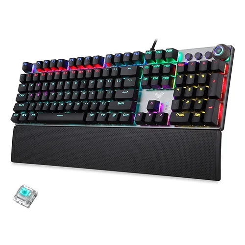 Aula F2088 Multimedia Durable Metal Panel BLACK 108 KEYS with Magnetic Wrist Wrest Mechanical Gaming Keyboard